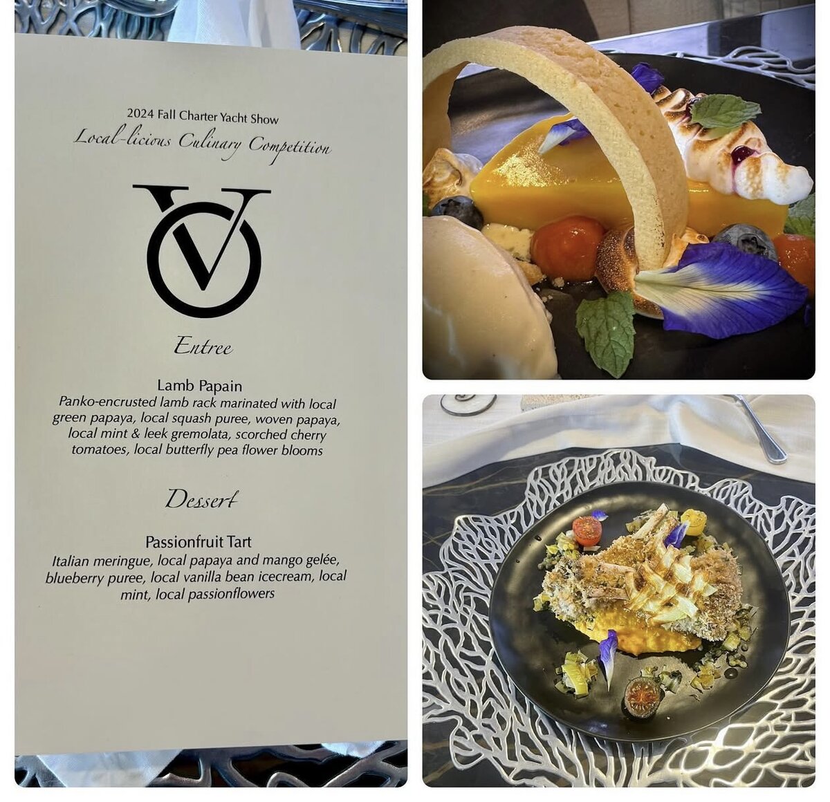 Award-winning competition menu and plated dishes